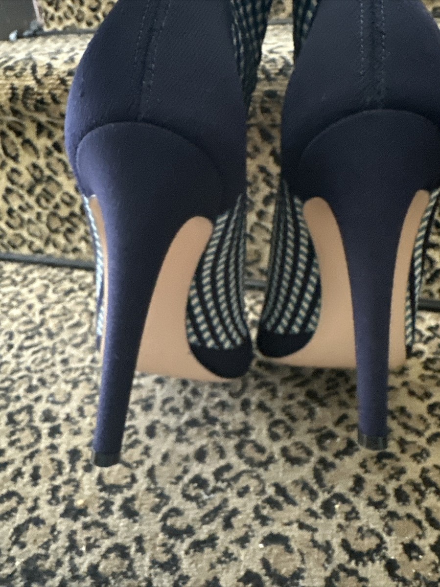 Gianvito Rossi Blue Patterned Peep Toe Stiletto Knit Sock