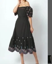 Cella & Flo Black Embroidered Maxi Dress Flowy Size 8