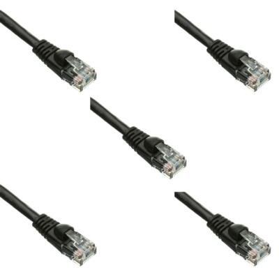 Pack of 5 Cables Snagless 1 Foot Cat5e Black Network Ethernet Patch Cable