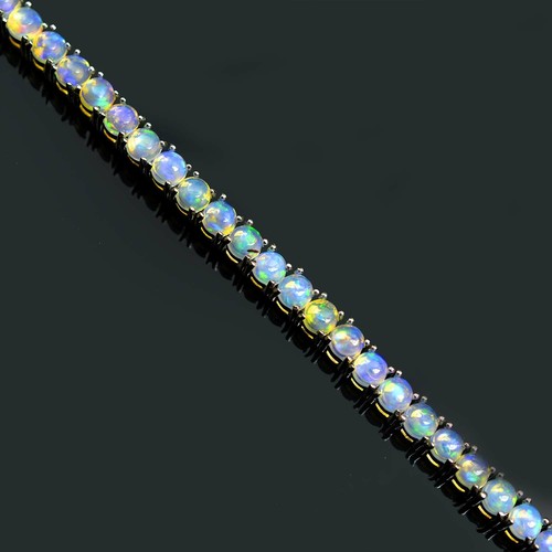 Tenis con piedras preciosas de ópalo etíope natural redondo de 4 mm de plata de ley 925  - Imagen 1 de 7