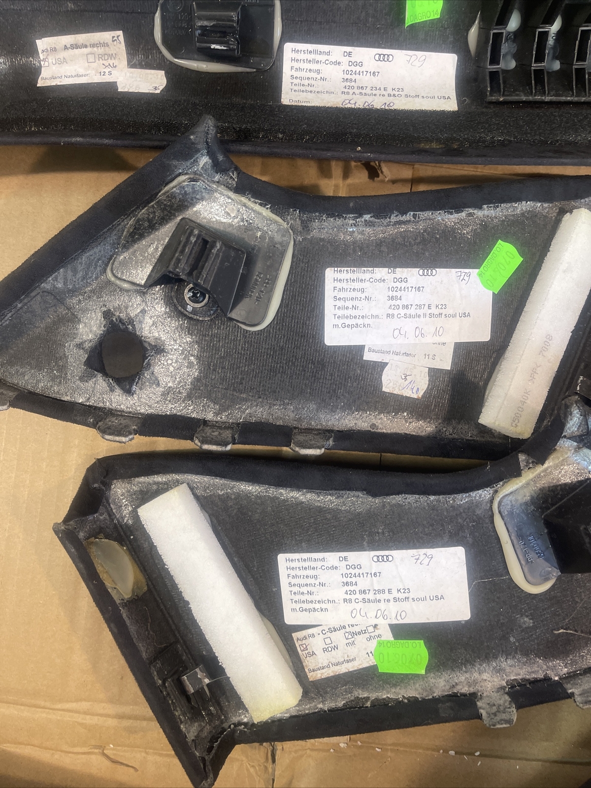 2011 Audi R8 V10 Black Alcantara Interior Pillar Trim Panels