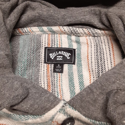 Billabong Mens LS Button Hoodie Sz.Small/Blue-Gray/Striped/Drawstring/Flannel - Picture 3 of 9