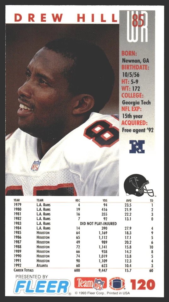 Drew Hill #120 1993 GameDay Atlanta Falcons - Image 2 of 2