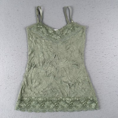 #ad Vintage Y2K Dressbarn Lace Crinkle Cami Tank Top Small Green Earth Fairy Garden $13.72