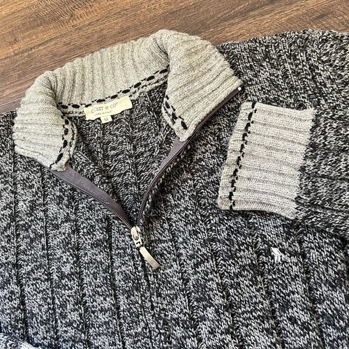 Cricket & Co Wool Blend Full Zip Sweater M Mens Black Gray Grandpa Core 90s Y2K
