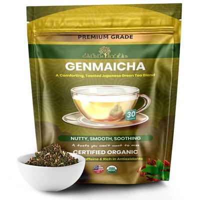 Golden Herbs Japanese Genmaicha Green Tea   Premium Roasted Brown Rice Blend