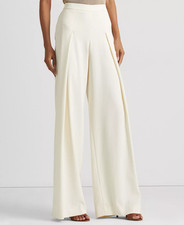 Lauren Ralph Lauren Woman Pleated Crepe Wide-Leg Pant Cream Size 16  14772