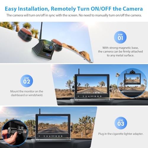 9 Inch Magnetic Solar Wireless Backup Camera System, 9600mAh Solar 9"-1 Cam - Picture 3 of 8