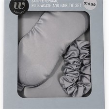 Wayland Square Satin Sleep Mask Pack Eyemask Pillowcase Hair Tie Set Gray