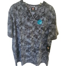 Dickies Skull Print Scrub Top V Neck Short Sleeve Recycled Polyester SIZE 2X