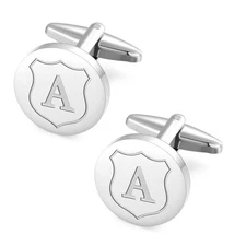 Cufflinks for Men Initial Classic Round Stainless Steel Letter Cuff Links A