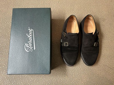 Chaussures ventes exceptionnelles Paraboot William Double Monk Strap daim noir hommes US 8,5