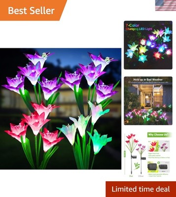 Outdoor Solar Lights, 4 Pack Solar Garden Light with Bigger Lily Flowers, Wat...