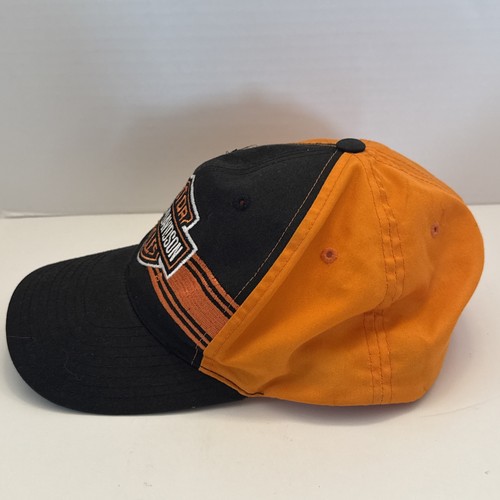 Vintage Harley Davidson Motorcycle Cap Hat Orange Black Strapback Shield Logo - Picture 6 of 12