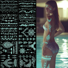 10 Sheets Blue Glow Temporary Tattoos Glow in the Dark Tattoo Kit Neck Clavicle