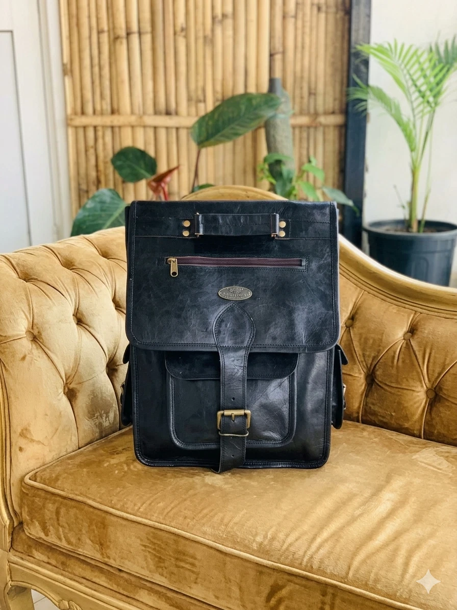 Travel Premium Ultra Fine Leather Large Backpack Laptop Bag
