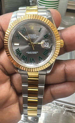 Rolex Datejust 41mm Two-Tone Green Roman Dial Fluted Bezel Auto Date