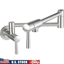 Stainless Steel Wall Mount Pot Filler Faucet 360 Swivel Dual Handle Kitchen Tap