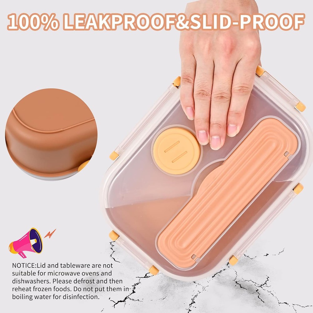 Bento Box for Kids and Adults, 1300ML Lunch Box with Sauce Container (Pink)