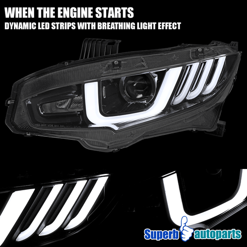 For 2016-2021 Honda Civic Projector LED Black Headlights+Switchback+Sequential - Picture 7 of 13