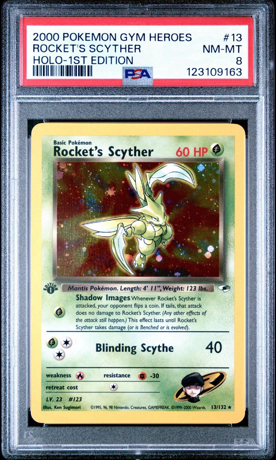 2000 POKEMON GYM HEROES HOLO-1ST EDITION #13 ROCKET'S SCYTHER PSA 8