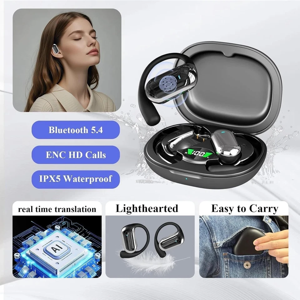 Auriculares Sobre la Oreja Auriculares Inalámbricos 60 horas Reproducción IPX7 Auriculares Impermeables Foto 3 de 4