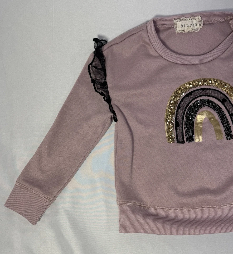 Conjunto de 3 piezas Btween Arco Iris Volantes Top Camisa Corazón Legging Pantalones Diadema Niñas 4T Foto 4 de 4