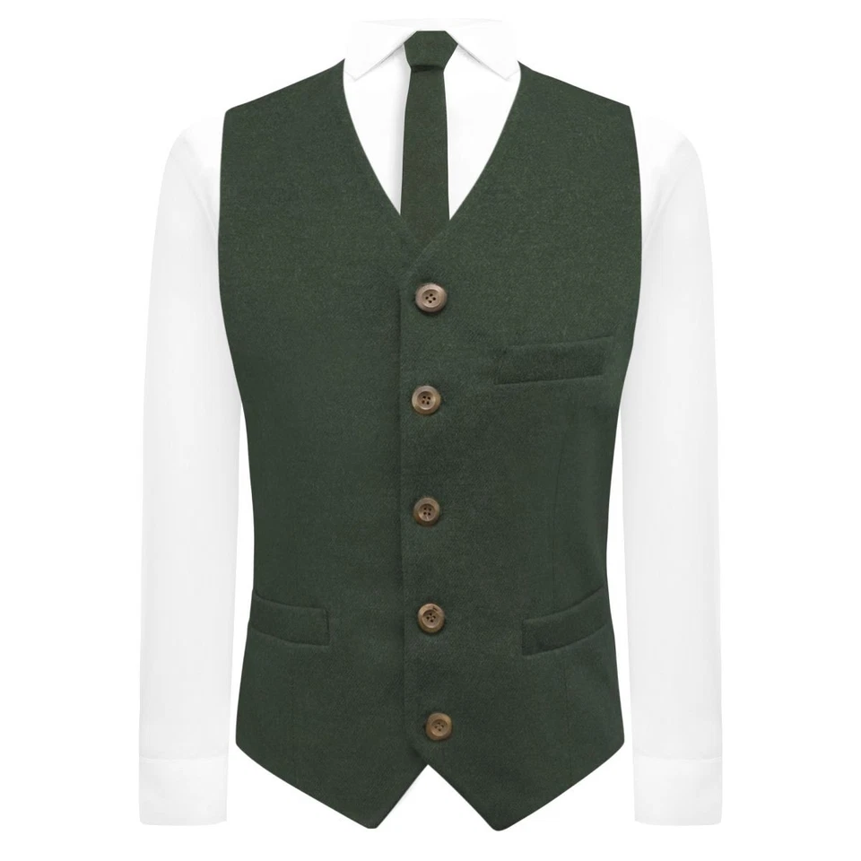 Gilet En Tweed Donegal Vert Chasseur De Luxe - Photo 3/4