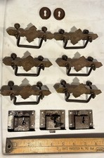 Eastlake Brass Bureau Complete Handle Set 6 , Drawer Locks w/Original Key