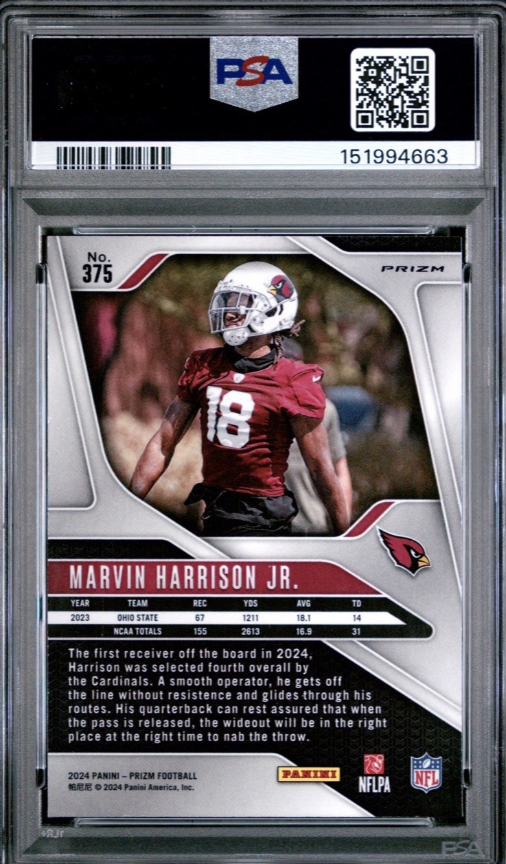 Panini 2024 Prizm Rookies Marvin Harrison Jr. #375 Neon Green Pulsar PSA 10 view 2