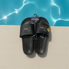 Nautica Men's Black Slide Sandals Pool Beach Comfort Size 9