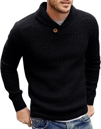 Mens Shawl Collar Jumper Fine Knit Pullover Elegant Regular Fit Sweater Knitwear - Picture 2 of 44