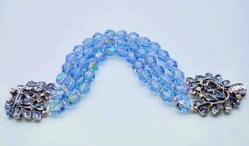 CROWN TRIFARI BLUE FACETED GLASS BEADS CRYSTALS 3 STRAND Bracelet 7.5" Gorgeous! - 第 10/13 張圖片