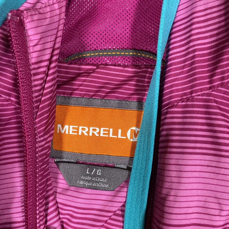Merrell Hooded Rain Jacket Women’s L Windbreaker Pink Stripes Gorpcore - Image 2 of 4