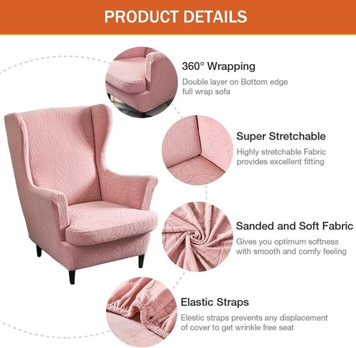 Elegant 2-Piece Leaf Pink Wingback Chair Slipcover - Perfect Furniture Protector - Picture 4 of 8