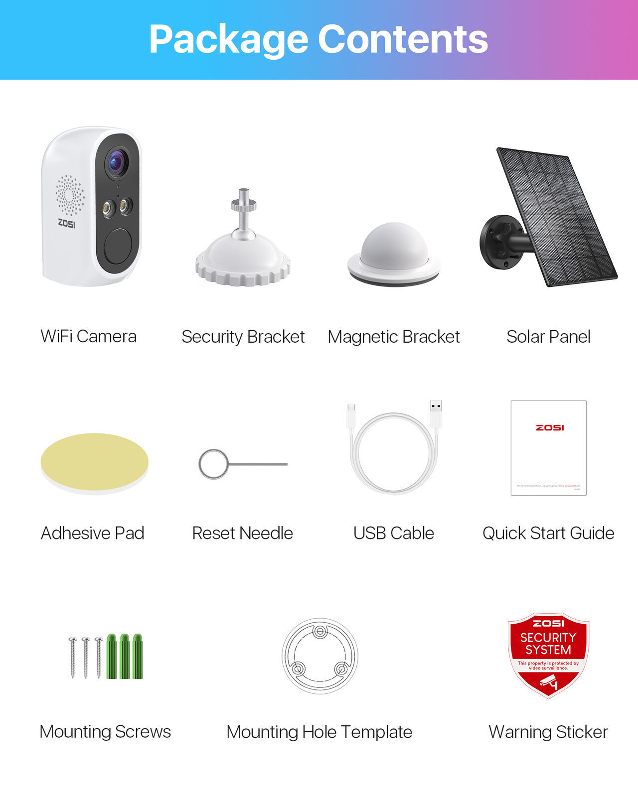 ZOSI Battery Security Camera Wireless 1080P Outdoor WIFI IR Vision Solar Panel