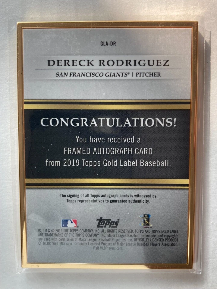 2019 Topps Gold Label Framed Autograph #GLA-DR Dereck Rodriguez  BB01R02C - Image 2 of 2