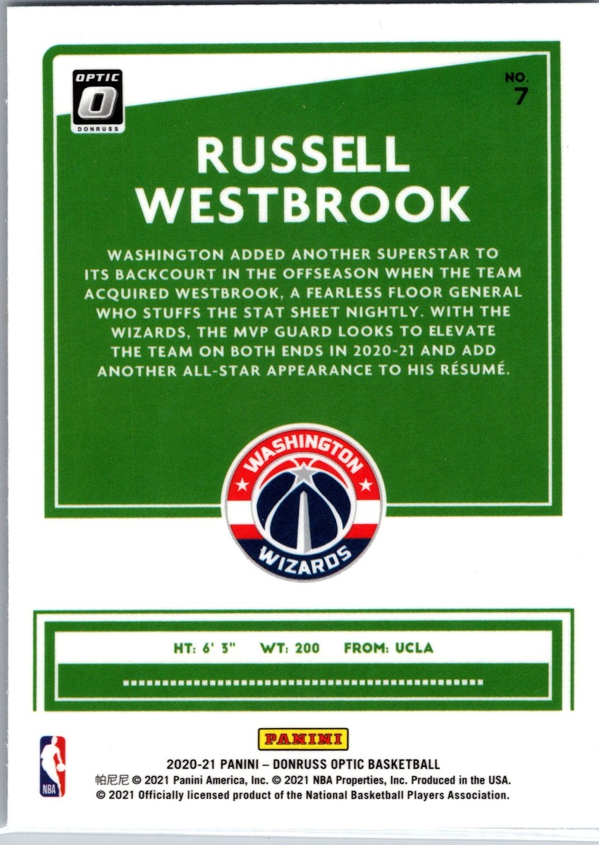2020 Russell Westbrook #7 Donruss Washington Wizards All-Stars