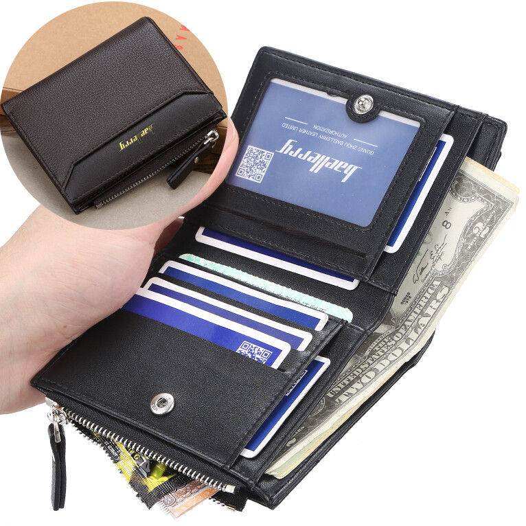 Men Compact Bifold Snap Wallet Leather Credit Card Holder with