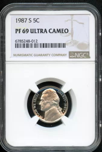 NGC - Jefferson Nickel - 5c - 1987 S - PF 69 UC - Ultra Cameo