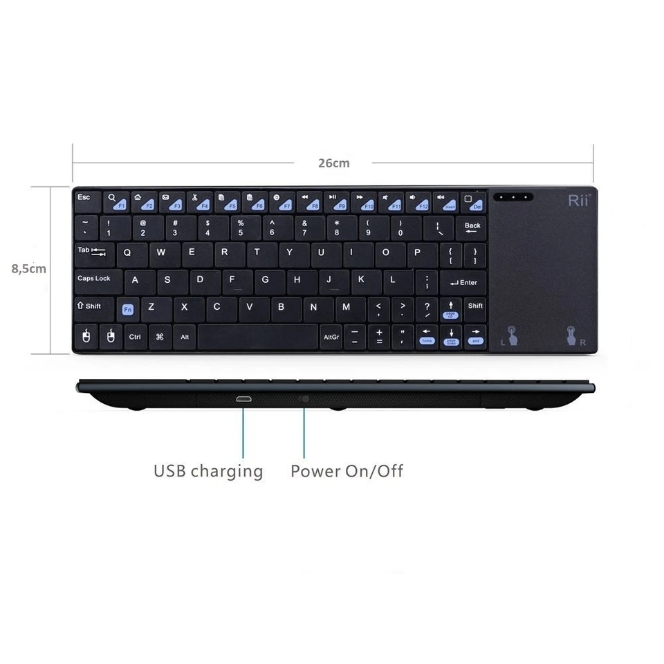 Rii K12+ Mini Funk Kabellos Tastatur mit MultiTouchpad Wireless Keyboard Deutsch - Bild 2 von 4