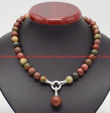 Natural 8/10mm Multicolor Picasso Jasper Gemstone Pendant Necklace 16-24in