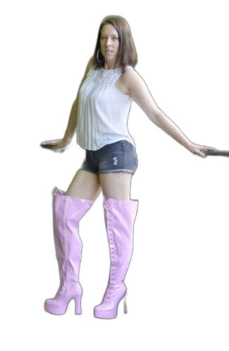 Kassiopeya Mujer Plateau Overknee Tacones Altos Rosa Vástago Ancho Botas GoGo - Imagen 4 de 21