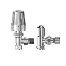 Radiator Valves X2 Thermostatic Chrome Angled Heated Towel Rail TRV 15mm Taps