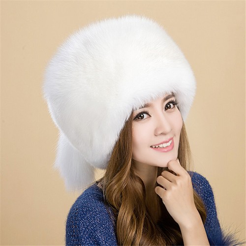 100% Real Fox Fur Hat Thicken Winter Warm Ushanka Fashion Ethnic Style Women - 第 9/12 張圖片