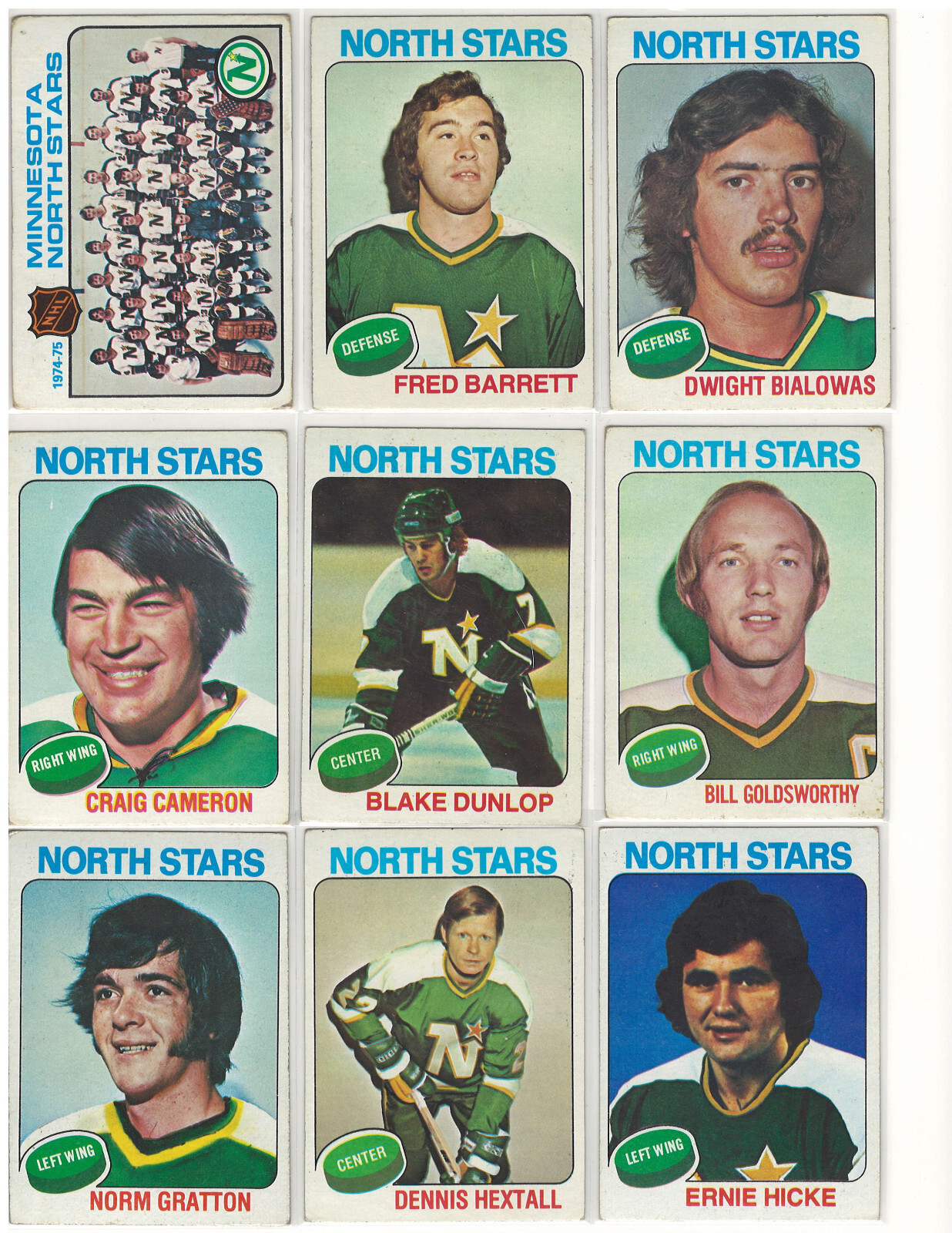 1975-76 Topps Hockey MINNESOTA NORTH STARS Complete Team Set (17 Cards)