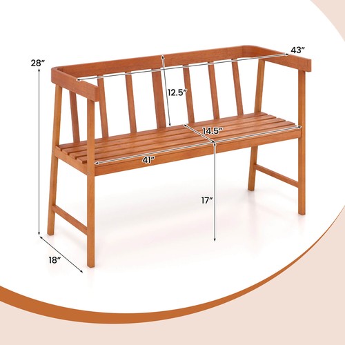 Patio Eucalyptus Wood Bench 2-Person Slatted Seat Backrest 800 Lbs Natural - Picture 2 of 9