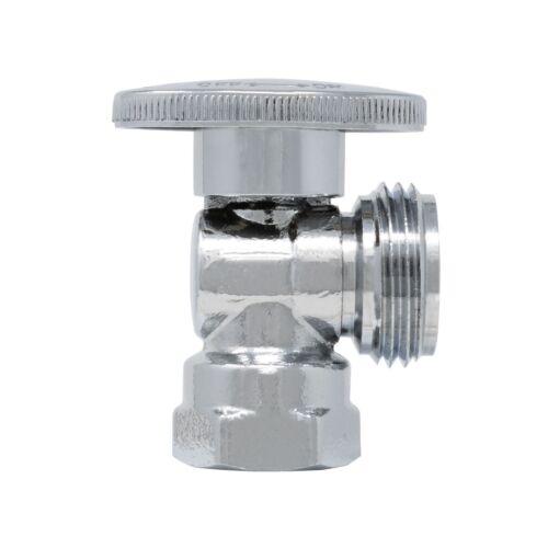 Miiflex 1/4 Turn Washing Machine Angle Stop Chrome Brass 1/2"FIP x 3/4"MHT 2 Pk - Picture 3 of 6