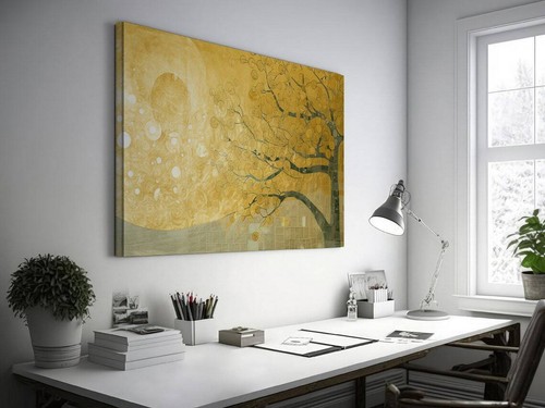 Tableau Toile "Money Tree" Tons Jaunes, Art Déco Paysage, Toile Libre Ou Avec Cadre - Premium