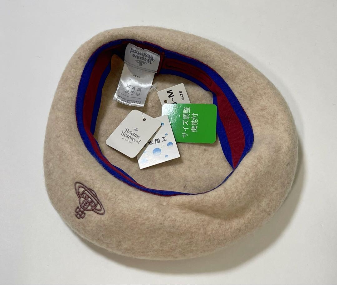 Vivienne Westwood Orb Beret Hat Beige Logo Cap Size S - M Vivienne Westwood Orb Beret Hat Beige Logo Cap Size S - M